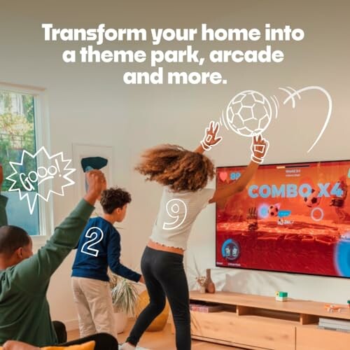 Family playing an interactive game in the living room.