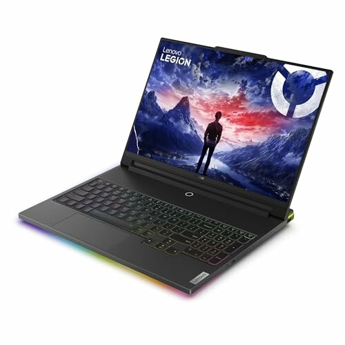 Lenovo Legion gaming laptop with RGB keyboard and scenic screen display