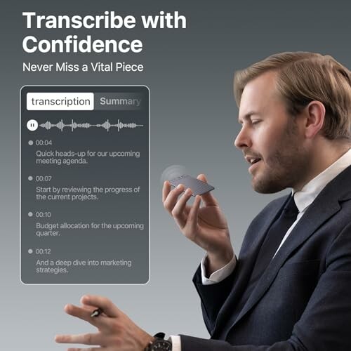 Person discussing transcription with digital interface